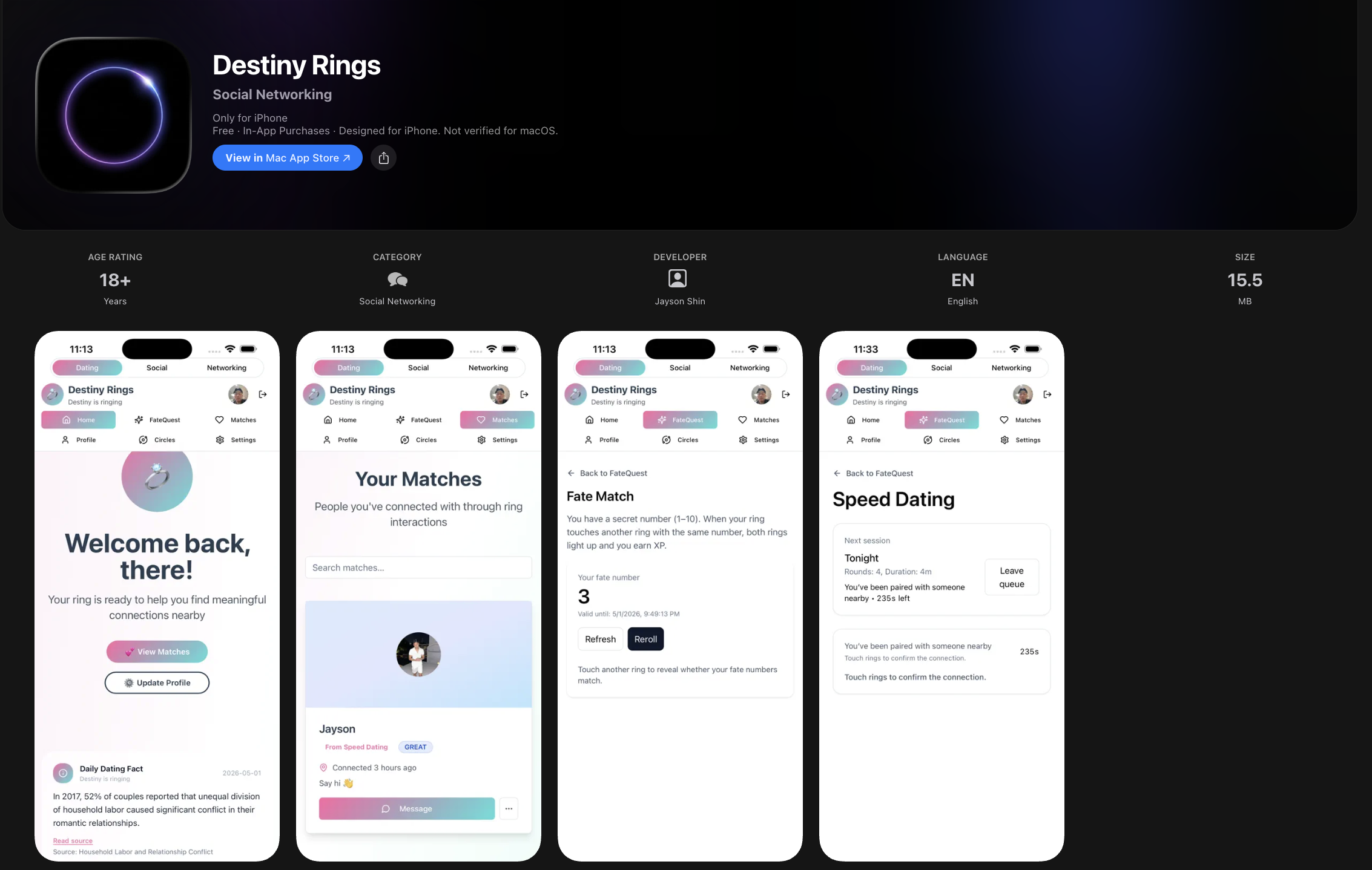 Destiny Rings live on the Apple App Store